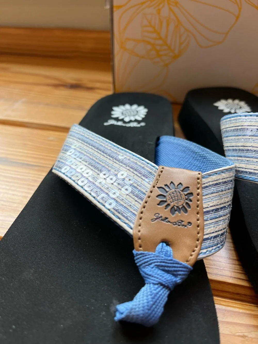 Yellow Box Blue Flip-Flop Sandals with Sequined Straps - Picture 3 of 5